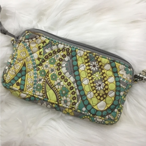 Vera Bradley larger wristlet green gray yellow turquoise brown - Picture 1 of 9